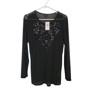 NWT Torrid Black Sheer Sequined Blouse, Size 0 (Large)